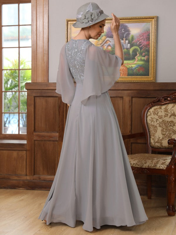 Aurora A-Line/Princess Chiffon Applique V-neck 1/2 Sleeves Floor-Length Mother of the Bride Dresses DSP0020334