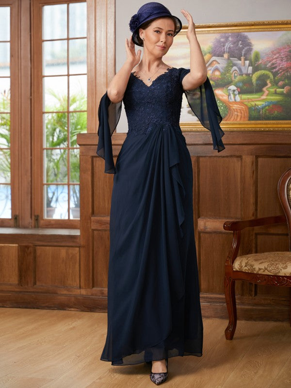 Jade A-Line/Princess Chiffon Applique V-neck Long Sleeves Floor-Length Mother of the Bride Dresses DSP0020335