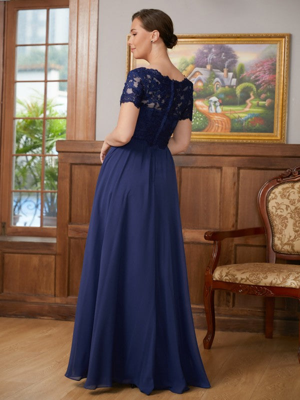 Jordin A-Line/Princess Chiffon Lace V-neck Short Sleeves Floor-Length Mother of the Bride Dresses DSP0020311