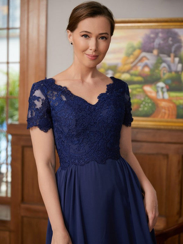 Jordin A-Line/Princess Chiffon Lace V-neck Short Sleeves Floor-Length Mother of the Bride Dresses DSP0020311