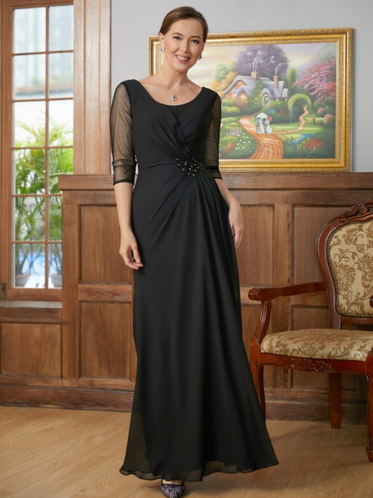 Hayley A-Line/Princess Chiffon Ruched Scoop 3/4 Sleeves Floor-Length Mother of the Bride Dresses DSP0020336