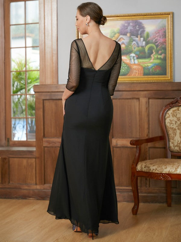 Hayley A-Line/Princess Chiffon Ruched Scoop 3/4 Sleeves Floor-Length Mother of the Bride Dresses DSP0020336