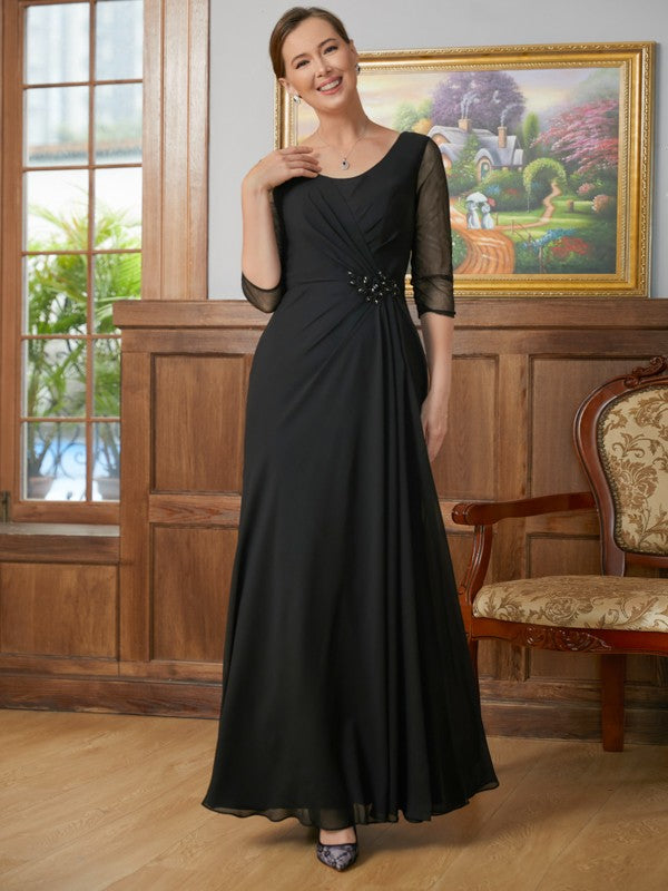 Hayley A-Line/Princess Chiffon Ruched Scoop 3/4 Sleeves Floor-Length Mother of the Bride Dresses DSP0020336