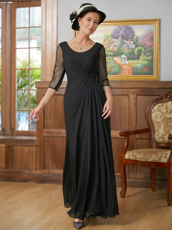 Hayley A-Line/Princess Chiffon Ruched Scoop 3/4 Sleeves Floor-Length Mother of the Bride Dresses DSP0020336