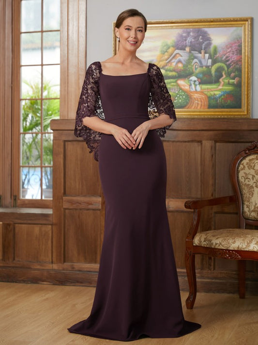 Maribel Sheath/Column Stretch Crepe Lace Square 1/2 Sleeves Sweep/Brush Train Mother of the Bride Dresses DSP0020329