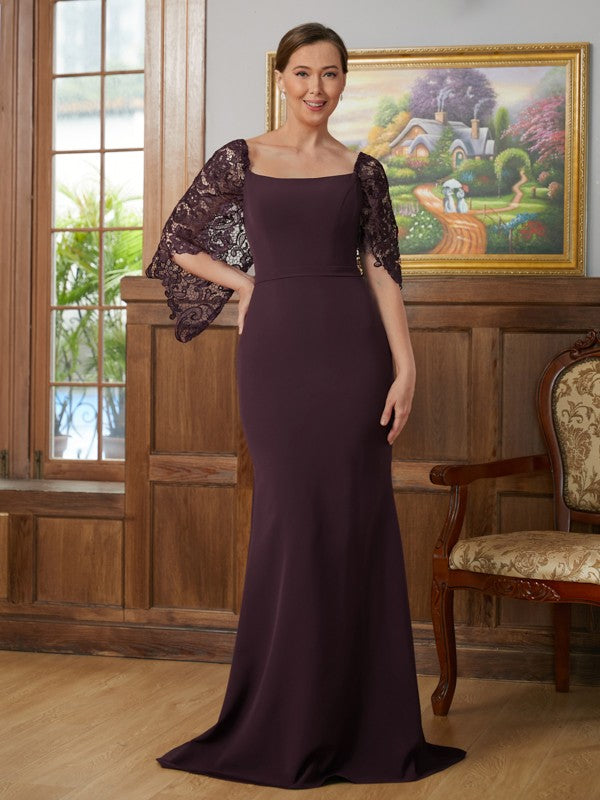 Maribel Sheath/Column Stretch Crepe Lace Square 1/2 Sleeves Sweep/Brush Train Mother of the Bride Dresses DSP0020329