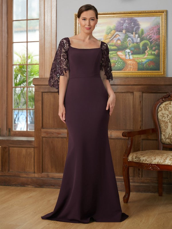 Maribel Sheath/Column Stretch Crepe Lace Square 1/2 Sleeves Sweep/Brush Train Mother of the Bride Dresses DSP0020329