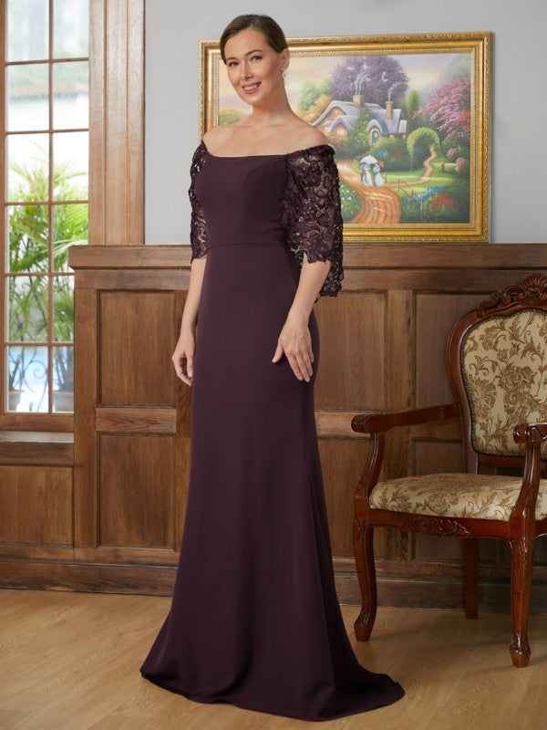 Maribel Sheath/Column Stretch Crepe Lace Square 1/2 Sleeves Sweep/Brush Train Mother of the Bride Dresses DSP0020329