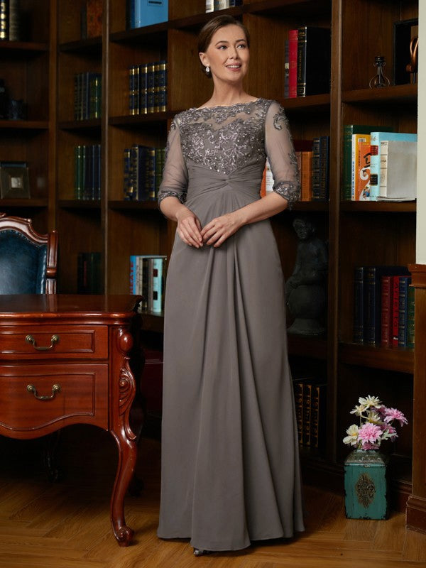 Grace A-Line/Princess Chiffon Applique Scoop 3/4 Sleeves Floor-Length Mother of the Bride Dresses DSP0020303