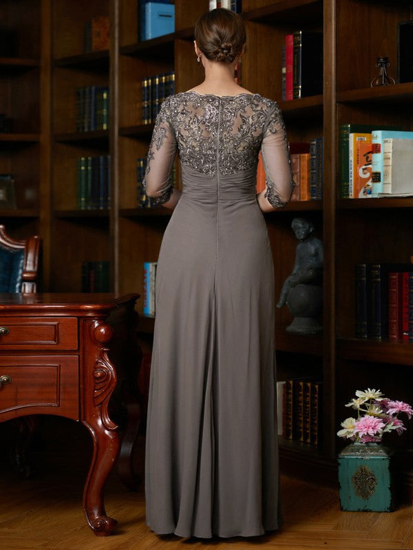 Grace A-Line/Princess Chiffon Applique Scoop 3/4 Sleeves Floor-Length Mother of the Bride Dresses DSP0020303