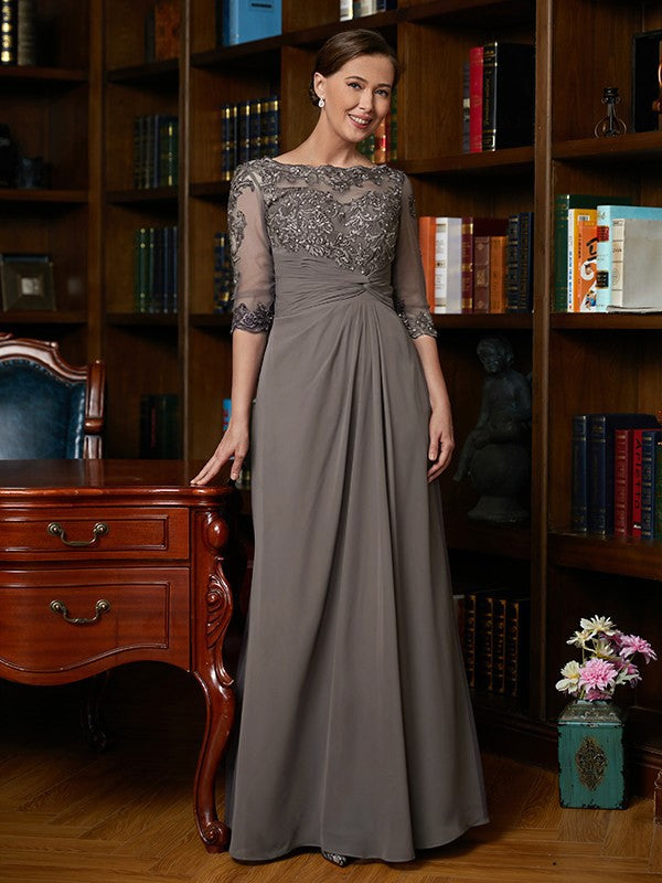 Grace A-Line/Princess Chiffon Applique Scoop 3/4 Sleeves Floor-Length Mother of the Bride Dresses DSP0020303