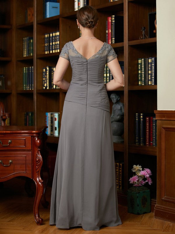 Nova A-Line/Princess Chiffon Applique Sweetheart Short Sleeves Floor-Length Mother of the Bride Dresses DSP0020328