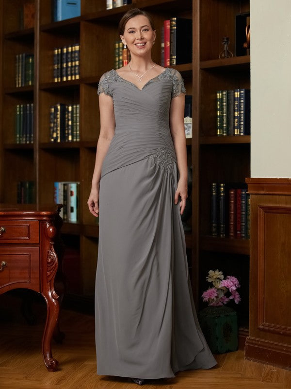 Nova A-Line/Princess Chiffon Applique Sweetheart Short Sleeves Floor-Length Mother of the Bride Dresses DSP0020328