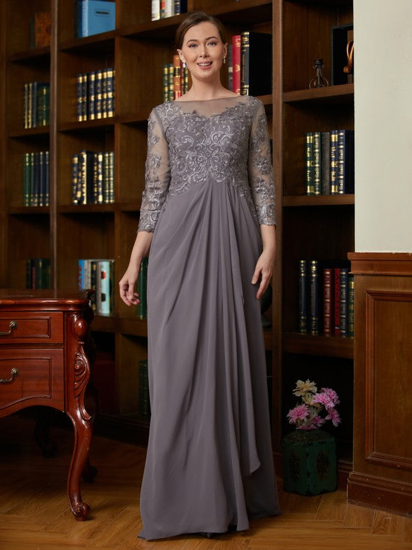 Harley A-Line/Princess Chiffon Lace Scoop 3/4 Sleeves Floor-Length Mother of the Bride Dresses DSP0020341