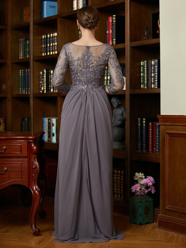 Harley A-Line/Princess Chiffon Lace Scoop 3/4 Sleeves Floor-Length Mother of the Bride Dresses DSP0020341