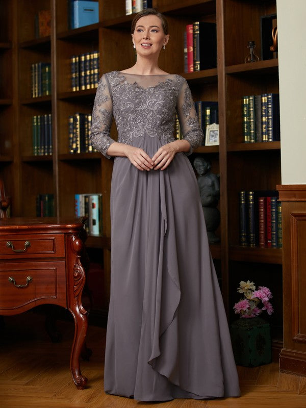 Harley A-Line/Princess Chiffon Lace Scoop 3/4 Sleeves Floor-Length Mother of the Bride Dresses DSP0020341