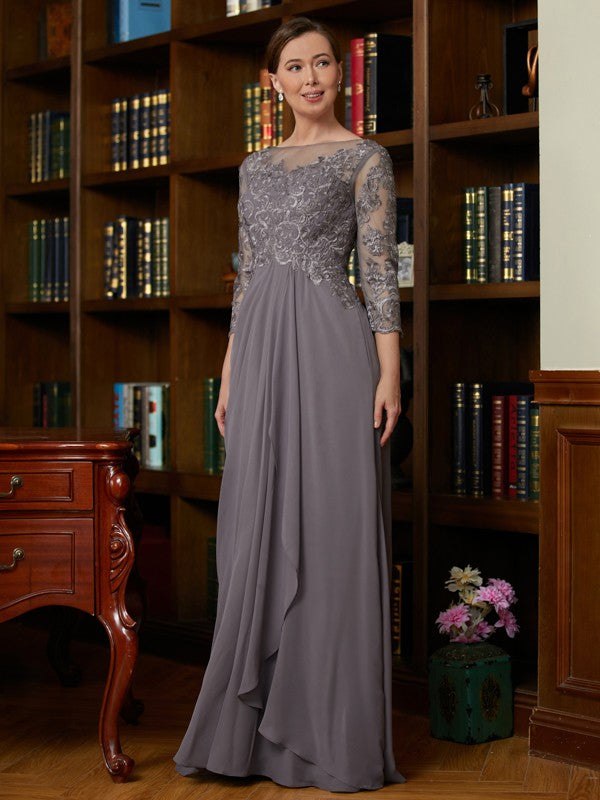 Harley A-Line/Princess Chiffon Lace Scoop 3/4 Sleeves Floor-Length Mother of the Bride Dresses DSP0020341