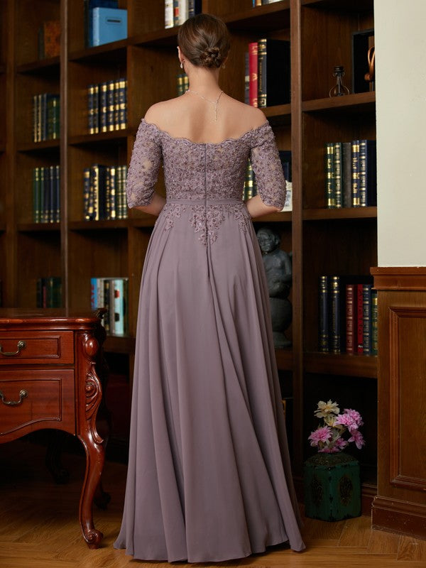 Carlie A-Line/Princess Chiffon Applique Off-the-Shoulder 3/4 Sleeves Floor-Length Mother of the Bride Dresses DSP0020308