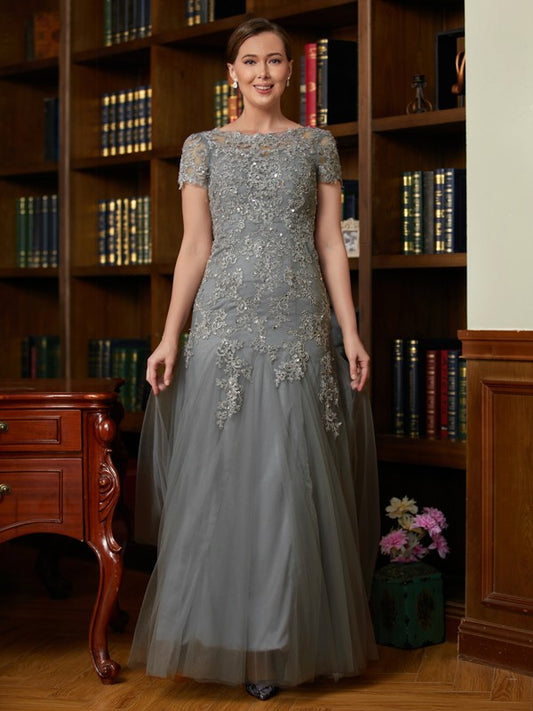 Jaylee A-Line/Princess Tulle Lace Scoop Short Sleeves Floor-Length Mother of the Bride Dresses DSP0020310