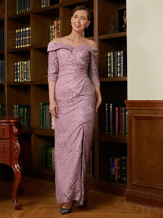 Marely Sheath/Column Satin Lace Off-the-Shoulder 3/4 Sleeves Floor-Length Mother of the Bride Dresses DSP0020343