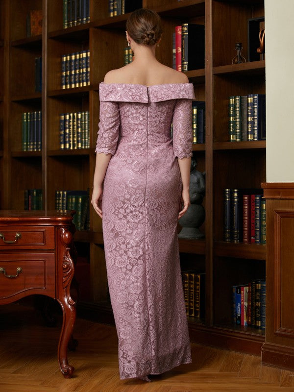 Marely Sheath/Column Satin Lace Off-the-Shoulder 3/4 Sleeves Floor-Length Mother of the Bride Dresses DSP0020343