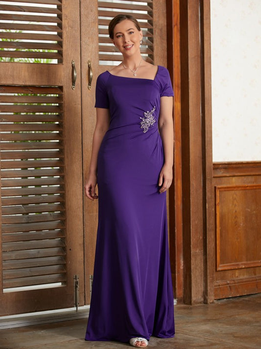 Madilynn Sheath/Column Jersey Beading Square Short Sleeves Floor-Length Mother of the Bride Dresses DSP0020333