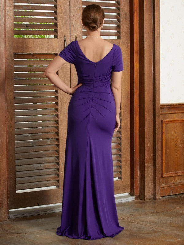 Madilynn Sheath/Column Jersey Beading Square Short Sleeves Floor-Length Mother of the Bride Dresses DSP0020333