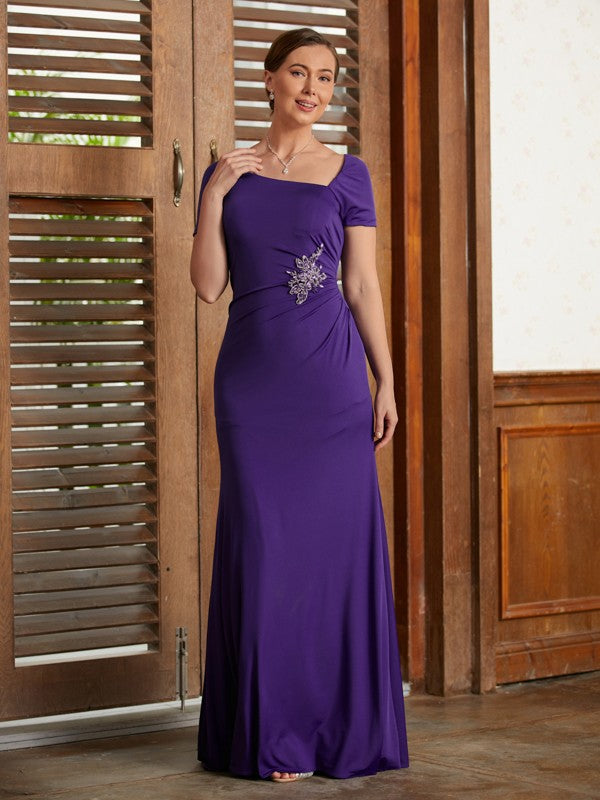 Madilynn Sheath/Column Jersey Beading Square Short Sleeves Floor-Length Mother of the Bride Dresses DSP0020333