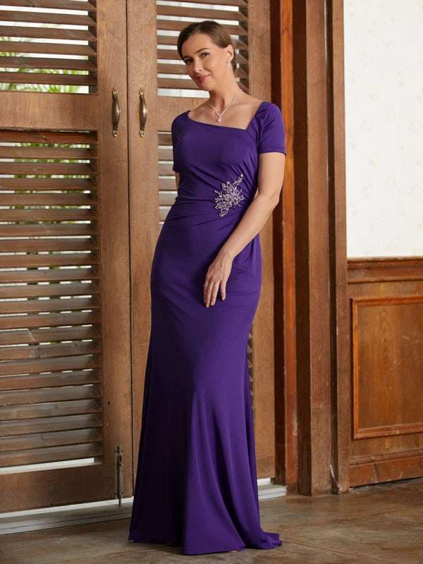 Madilynn Sheath/Column Jersey Beading Square Short Sleeves Floor-Length Mother of the Bride Dresses DSP0020333