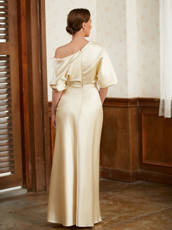 Anahi Sheath/Column Charmeuse Ruched Off-the-Shoulder Short Sleeves Floor-Length Mother of the Bride Dresses DSP0020309