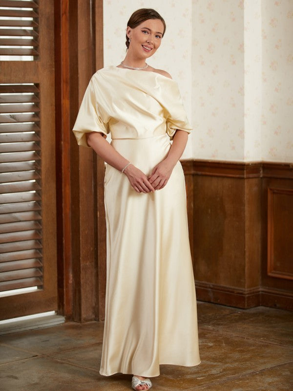 Anahi Sheath/Column Charmeuse Ruched Off-the-Shoulder Short Sleeves Floor-Length Mother of the Bride Dresses DSP0020309