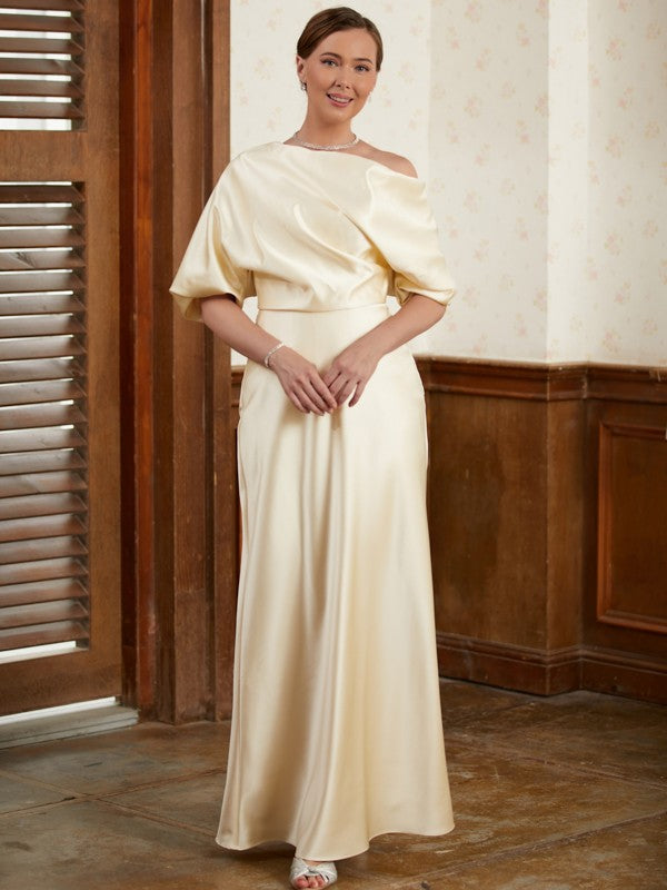 Anahi Sheath/Column Charmeuse Ruched Off-the-Shoulder Short Sleeves Floor-Length Mother of the Bride Dresses DSP0020309