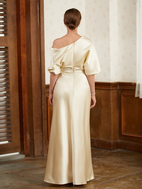 Anahi Sheath/Column Charmeuse Ruched Off-the-Shoulder Short Sleeves Floor-Length Mother of the Bride Dresses DSP0020309