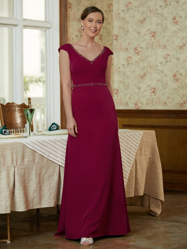 Carla Sheath/Column Stretch Crepe Beading V-neck Sleeveless Floor-Length Mother of the Bride Dresses DSP0020330