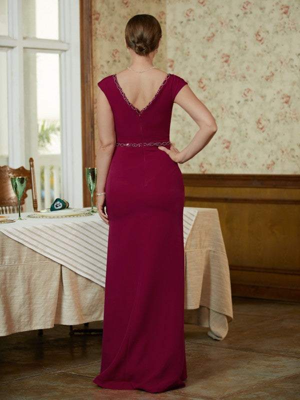 Carla Sheath/Column Stretch Crepe Beading V-neck Sleeveless Floor-Length Mother of the Bride Dresses DSP0020330