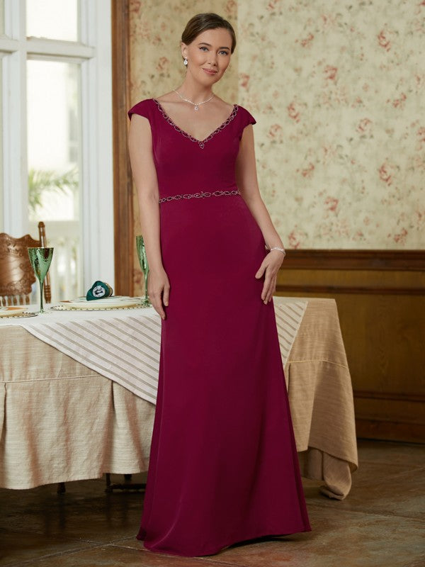 Carla Sheath/Column Stretch Crepe Beading V-neck Sleeveless Floor-Length Mother of the Bride Dresses DSP0020330