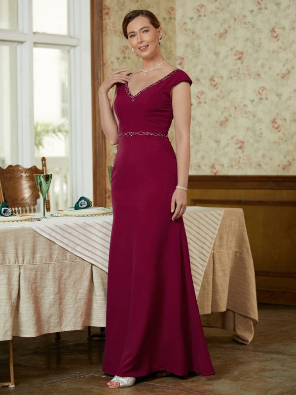 Carla Sheath/Column Stretch Crepe Beading V-neck Sleeveless Floor-Length Mother of the Bride Dresses DSP0020330