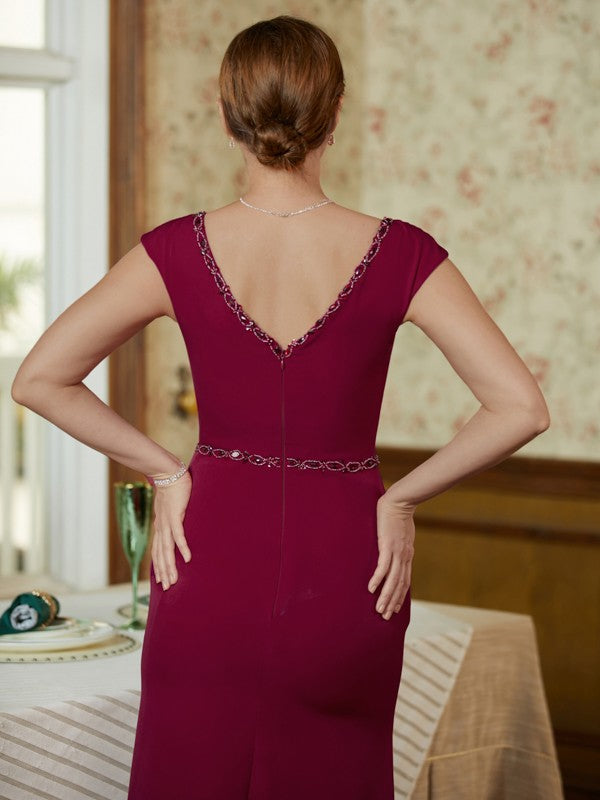 Carla Sheath/Column Stretch Crepe Beading V-neck Sleeveless Floor-Length Mother of the Bride Dresses DSP0020330