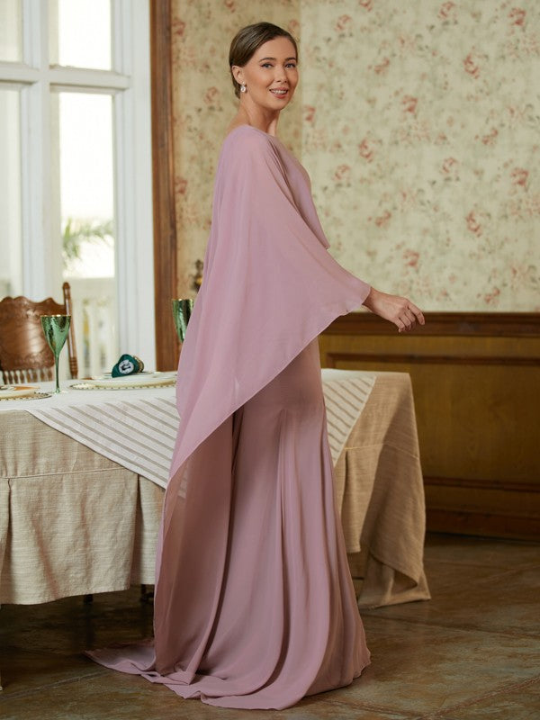 Zoe Sheath/Column Chiffon Ruffles Scoop Long Sleeves Sweep/Brush Train Mother of the Bride Dresses DSP0020360