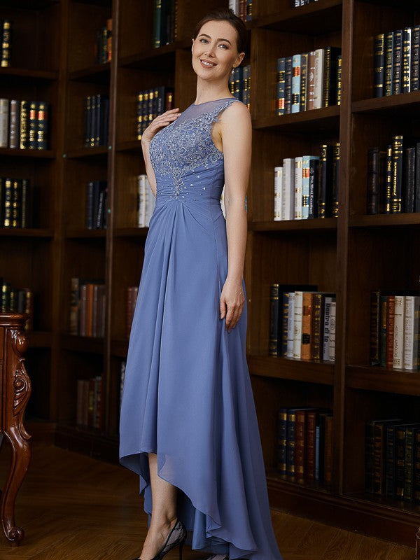 Kennedy A-Line/Princess Chiffon Applique Scoop Sleeveless Asymmetrical Mother of the Bride Dresses DSP0020257