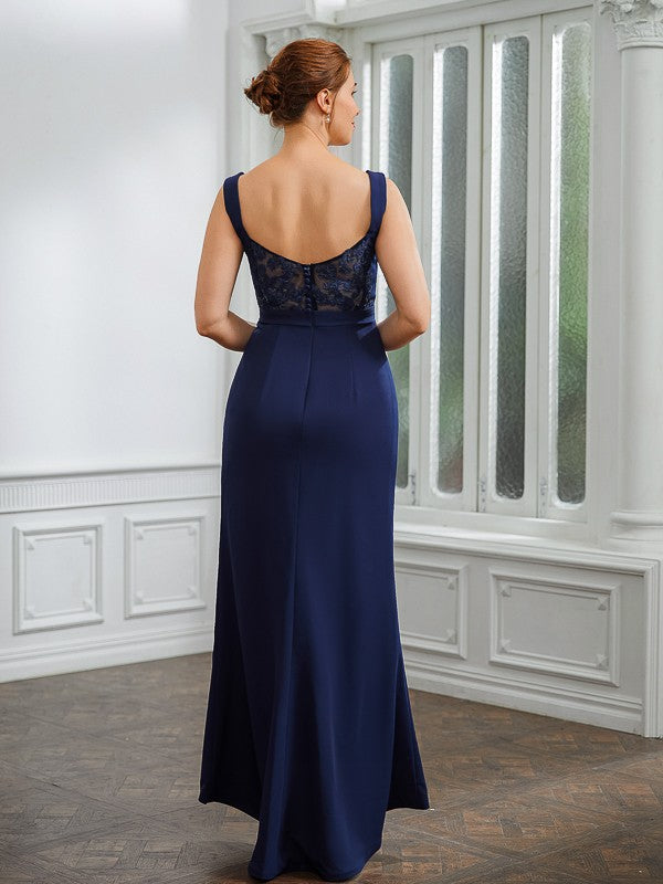 Kaiya Sheath/Column Stretch Crepe Ruched V-neck Sleeveless Floor-Length Mother of the Bride Dresses DSP0020258