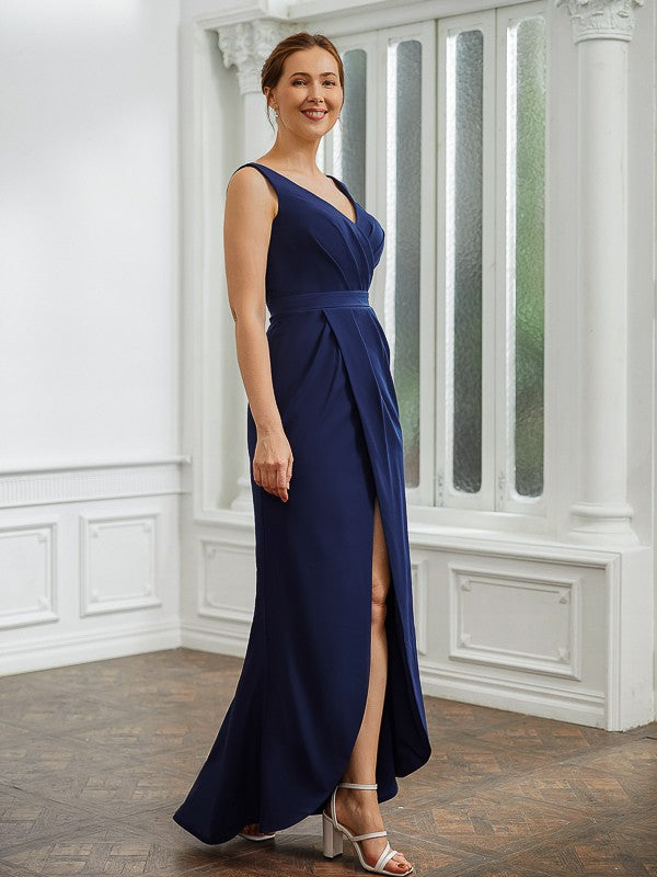 Kaiya Sheath/Column Stretch Crepe Ruched V-neck Sleeveless Floor-Length Mother of the Bride Dresses DSP0020258