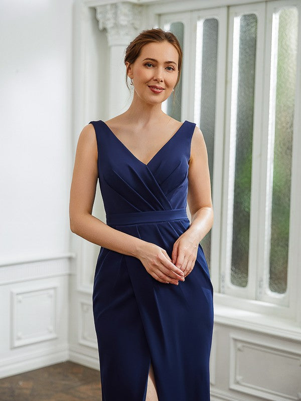 Kaiya Sheath/Column Stretch Crepe Ruched V-neck Sleeveless Floor-Length Mother of the Bride Dresses DSP0020258