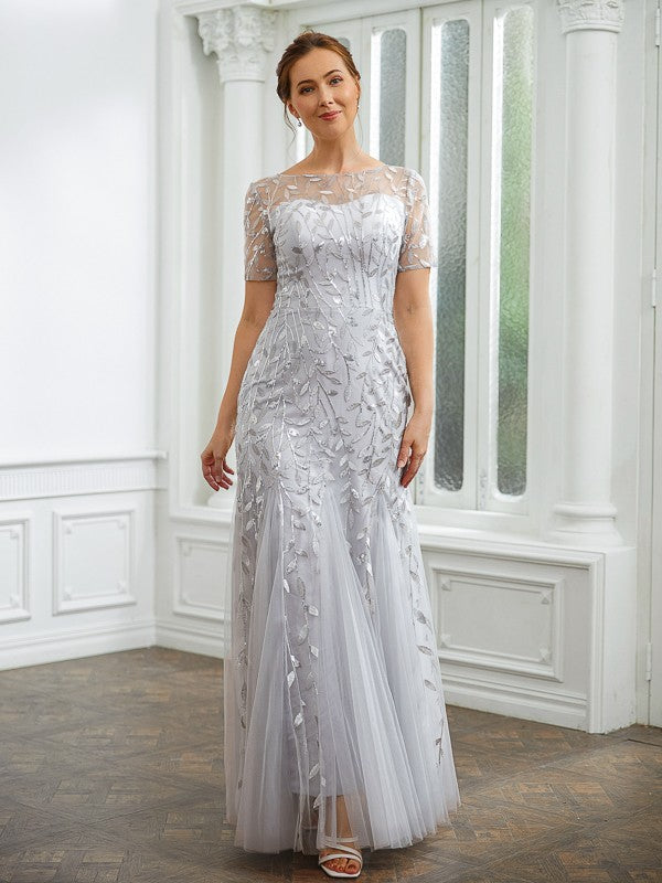 Annalise A-Line/Princess Tulle Ruched Bateau Short Sleeves Ankle-Length Mother of the Bride Dresses DSP0020261