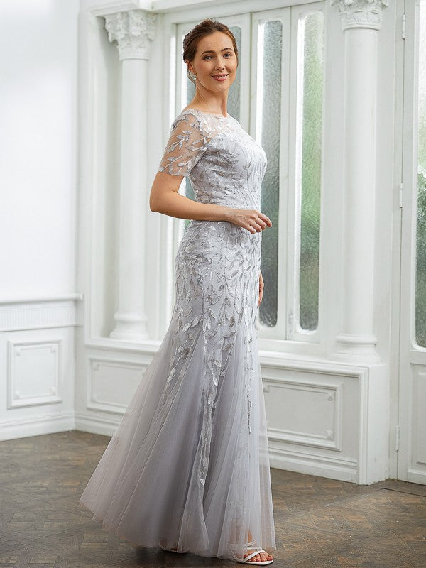 Annalise A-Line/Princess Tulle Ruched Bateau Short Sleeves Ankle-Length Mother of the Bride Dresses DSP0020261