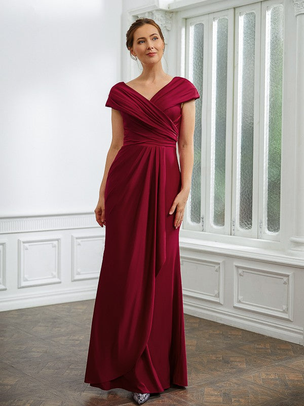 Jill Sheath/Column Jersey Ruched V-neck Short Sleeves Floor-Length Mother of the Bride Dresses DSP0020252