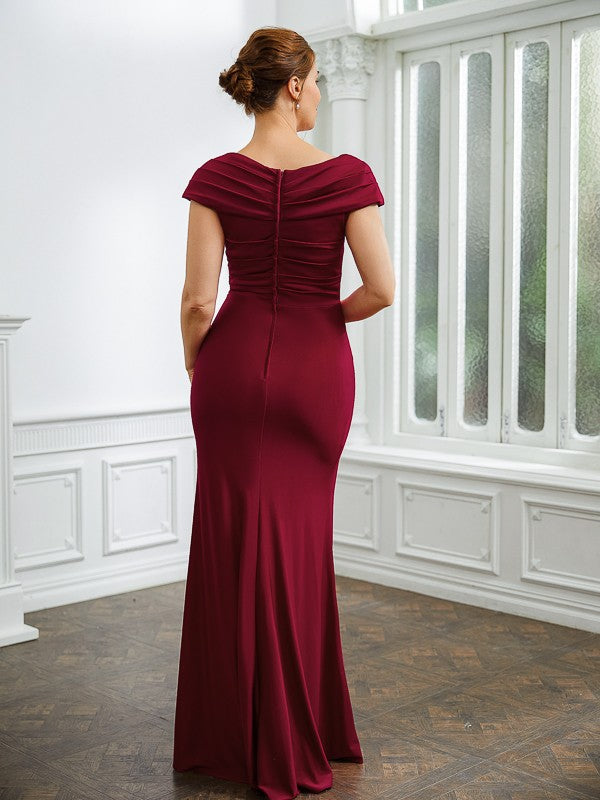 Jill Sheath/Column Jersey Ruched V-neck Short Sleeves Floor-Length Mother of the Bride Dresses DSP0020252