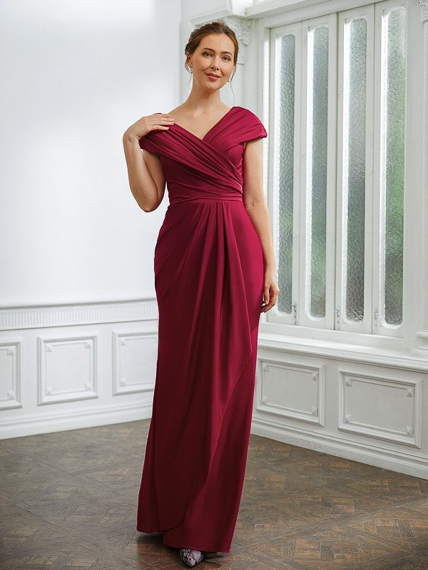 Jill Sheath/Column Jersey Ruched V-neck Short Sleeves Floor-Length Mother of the Bride Dresses DSP0020252