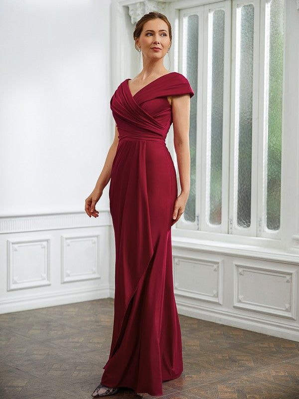 Jill Sheath/Column Jersey Ruched V-neck Short Sleeves Floor-Length Mother of the Bride Dresses DSP0020252