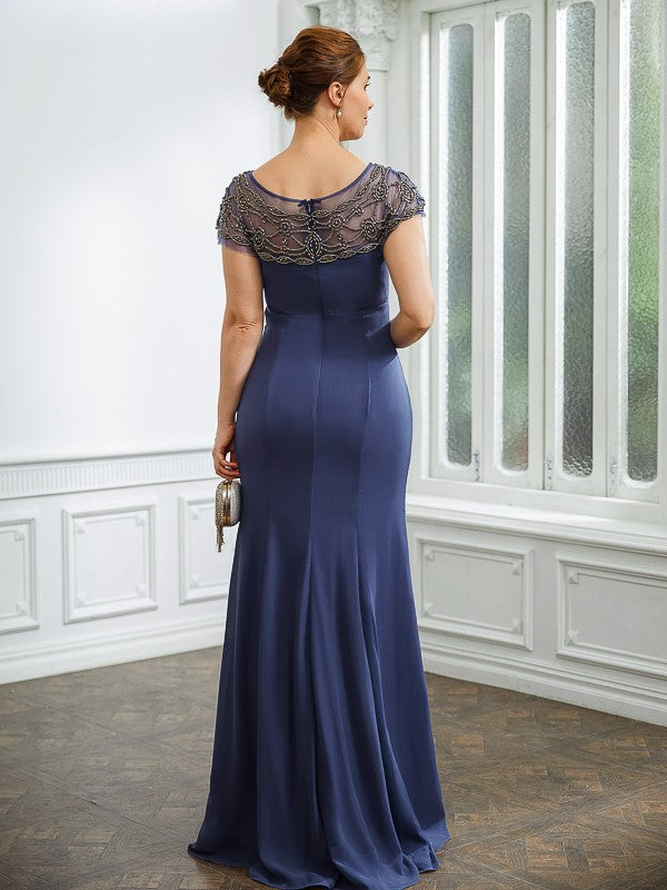 Esperanza Sheath/Column Chiffon Beading Bateau Short Sleeves Floor-Length Mother of the Bride Dresses DSP0020253